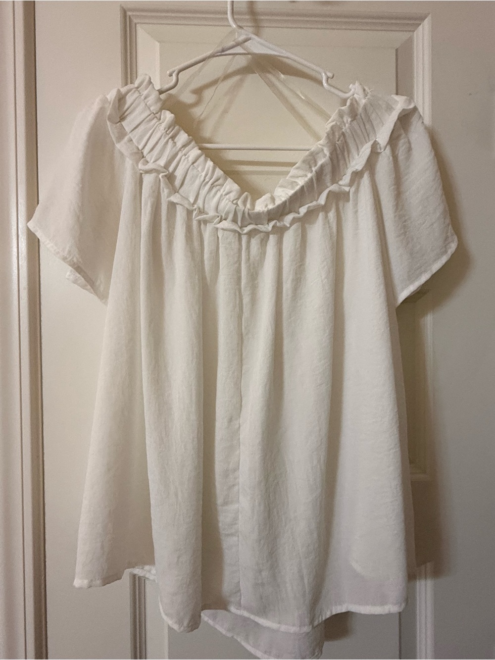Entro White Off The Shoulder Ruffle Peasant Blouse Top Womens Large Boho - Picture 5 of 7